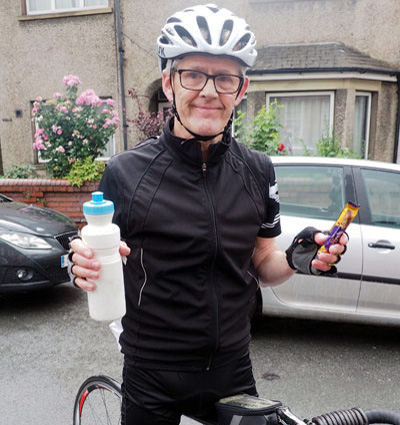 Ian Ward stocks up on calories at Ulverston.