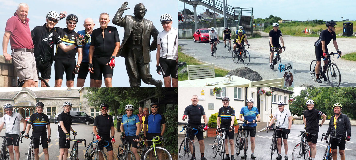 Pictured clockwise from top left: Posing with Eric Morecambe. Arriving at Hest Bank for lunch. At Grange-over-Sands before the deluge! Outside Barrow Masonic Hall. Pictured clockwise from top left: Posing with Eric Morecambe. Arriving at Hest Bank for lunch. At Grange-over-Sands before the deluge! Outside Barrow Masonic Hall.