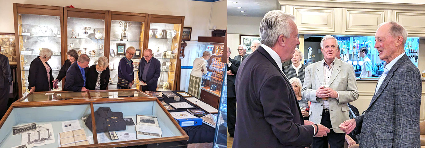 Pictured left: Guests view the artifacts in the Museum. Pictured right: Mark Matthews (right) and Barry Jameson (left) discuss the museum.