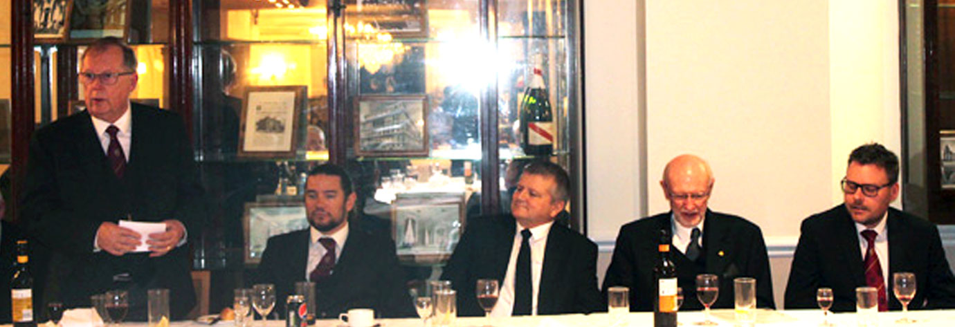 Colin Rowling (left) congratulates the three principals. Colin Rowling (left) congratulates the three principals.