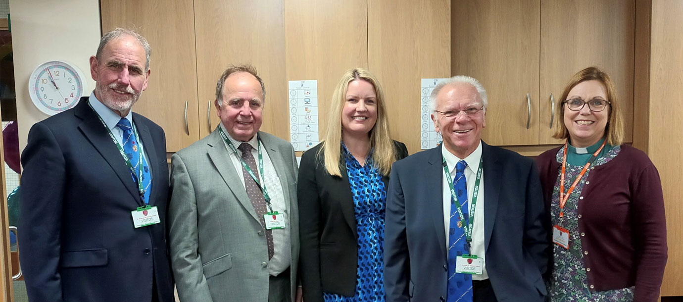Pictured from left to right, are: Frank Umbers. Graham Chambers, Becky Woods, Derek Parkinson and Rev Beth Anderson.