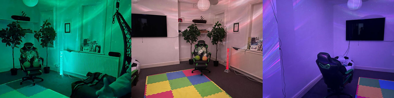The sensory room in its various colours.