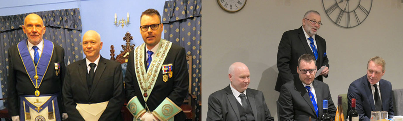 Pictured left from left to right, are: Chris Lyons, Neil Wycherley and Andrew Prowse. Pictured right: Stephen Riley (standing) proposes the toast to Neil. Pictured left from left to right, are: Chris Lyons, Neil Wycherley and Andrew Prowse. Pictured right: Stephen Riley (standing) proposes the toast to Neil.