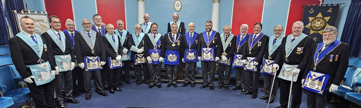 Brethren at the first ever meeting of Ashlar Lodge at Ridgmont House, Horwich.