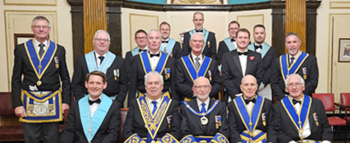 Lodge members with the group chairman (second left front row).