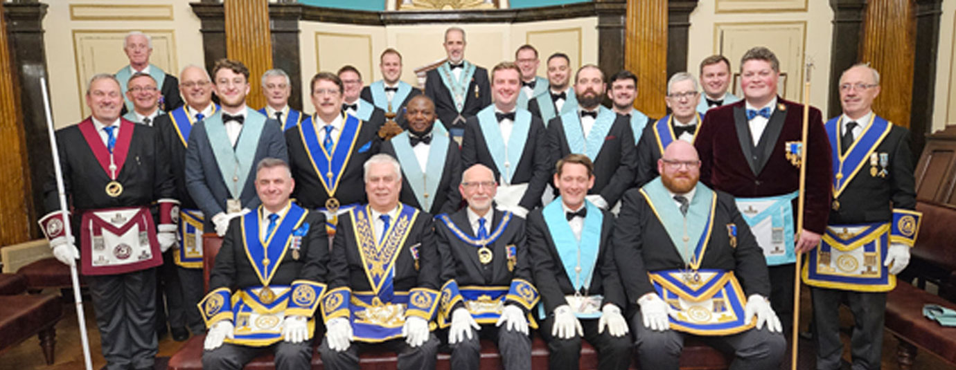Lodge members with officers of Provincial Grand Lodge. Lodge members with officers of Provincial Grand Lodge.