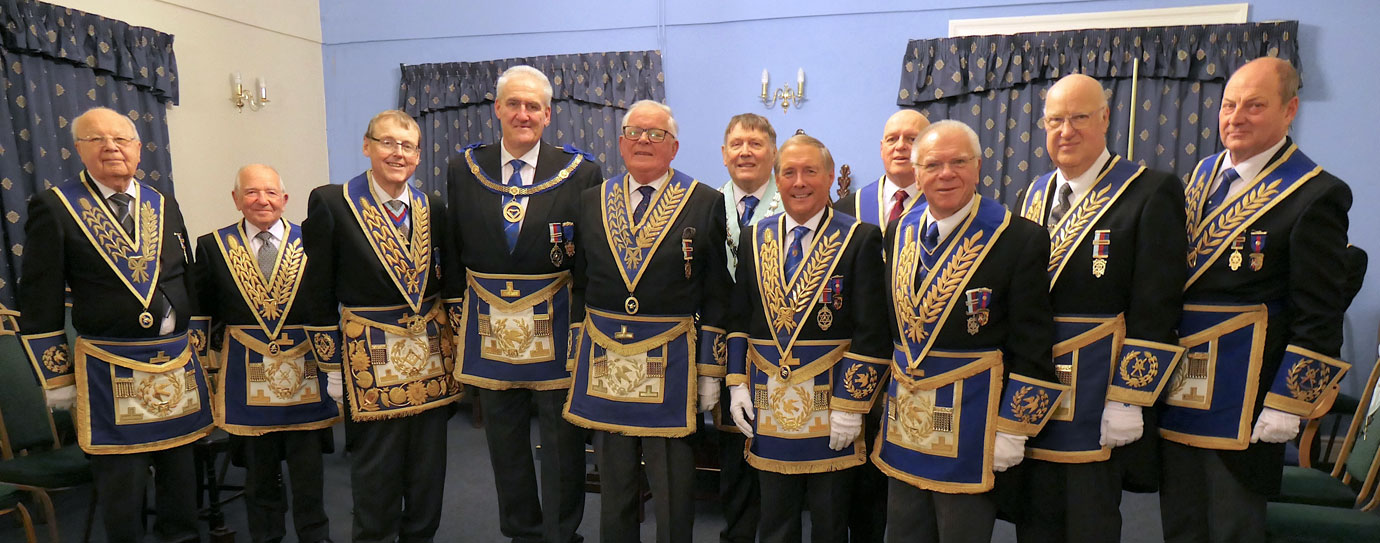 Peter surrounded by his grand officer colleagues and Gordon Sandford and David Atkinson.