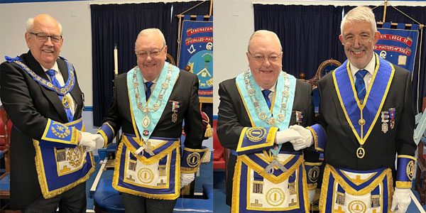 Pictured left: Philip congratulates Paul. Pictured right: Paul Bains (left) thanks John Marsden.