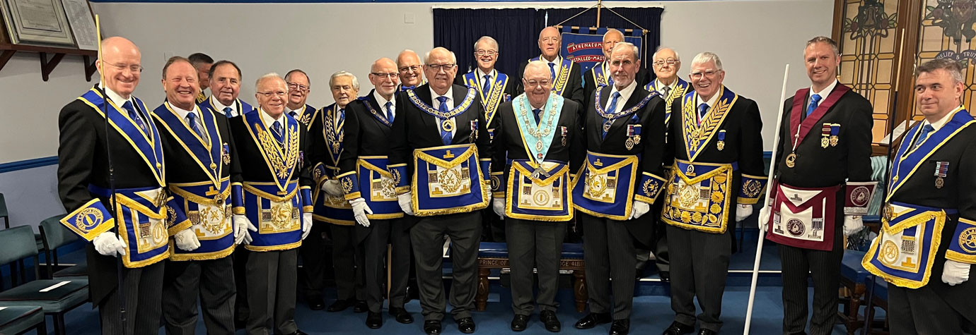 Paul (centre) with an array of grand and acting Provincial grand officers. Paul (centre) with an array of grand and acting Provincial grand officers.