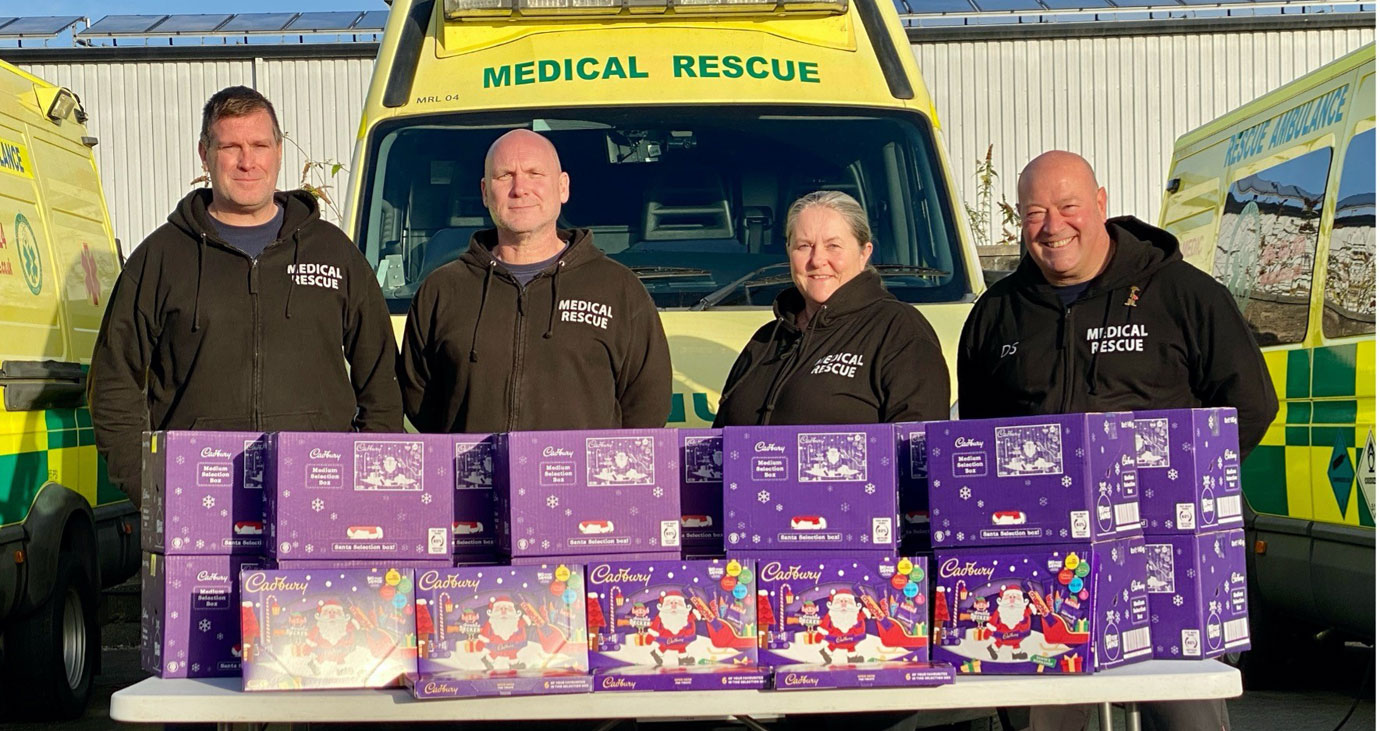 Pictured from left to right, are:  Lee Wilson (Paramedic), Ian Devine (Paramedic), Mrs Beverley Seel (Nurse) and Dave Seel (Paramedic) 