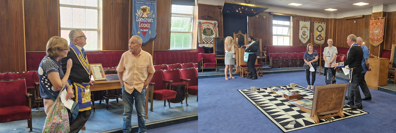 Pictured left: John Rimmer explaining to visitors. Pictured right: John Baron and Tim Horton showing around visitors.