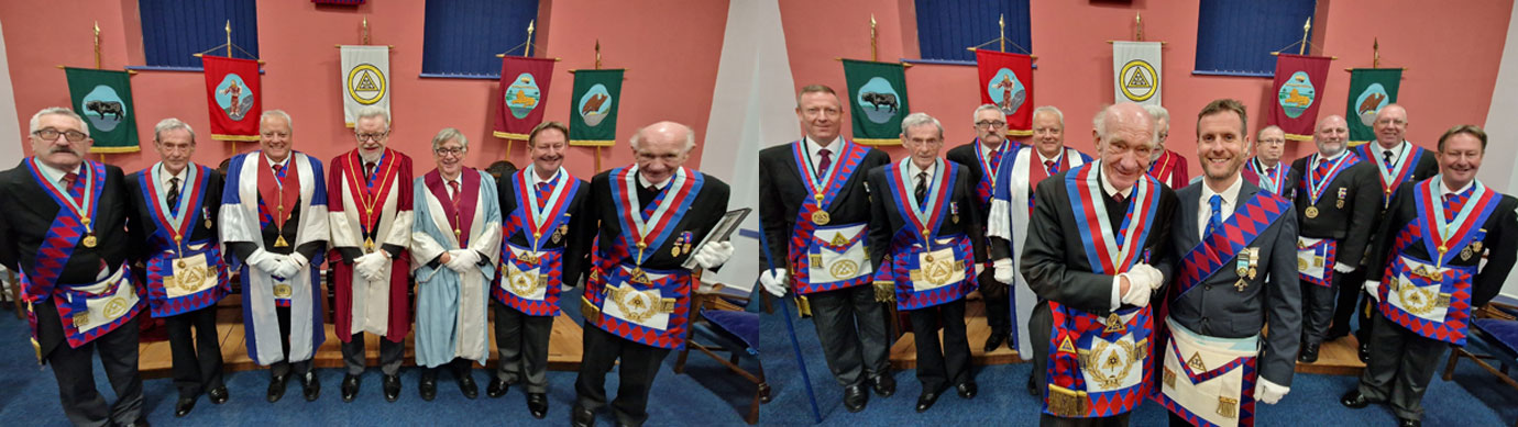 Pictured left from left to right, are: John Rimmer, Bill Huck, David Emery, John Kay, George Thornhill, Paul Hesketh and Don Richardson. Pictured right, Don (front left) welcomes Paul Street. Pictured left from left to right, are: John Rimmer, Bill Huck, David Emery, John Kay, George Thornhill, Paul Hesketh and Don Richardson. Pictured right, Don (front left) welcomes Paul Street.