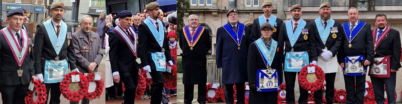 Pictured left: Carl Powell (centre) heads up the official wreath party. Pictured centre: Carl (right) leads the way to the Cenotaph. Pictured right from left to right, are: Bob Norris, Alan Howarth, Jim Bennett (front), Adam Kelly, Carl Powell, Mick Nutter, David Parker and Nick Ridd at the Cenotaph.