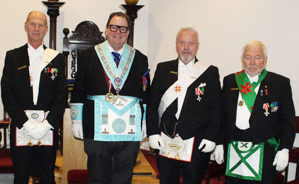 Shaun Brookhouse (second left) with brethren from his Danish lodge.