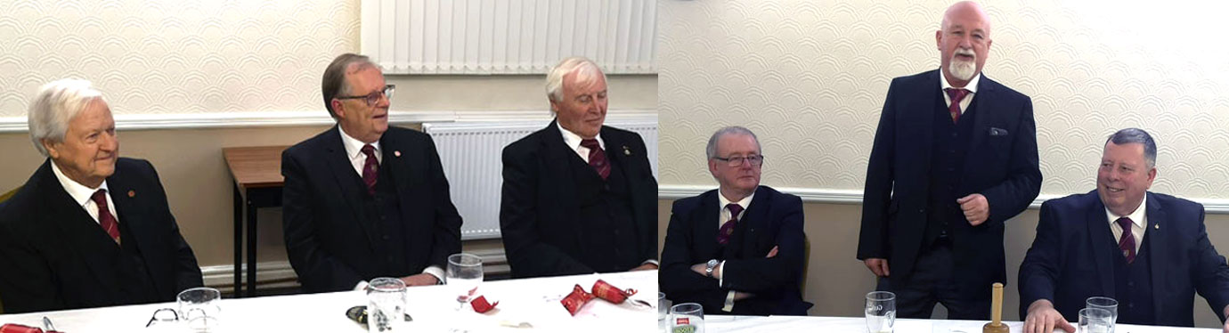 Pictured left from left to right, are: Brian Crossley MBE, Colin Rowling and John Hutton. Pictured right from left to right, are: David Marlor, Paul Newton and Colin Latimer.