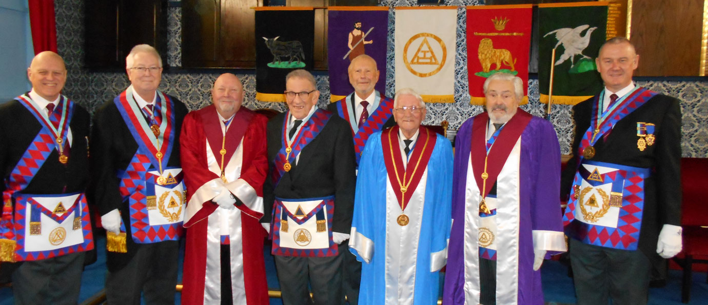Louis Collins (fourth left) with members of the chapter and group officers