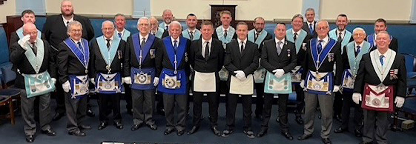Brethren and visitors of the Duke of Connaught Lodge with their new apprentices.
