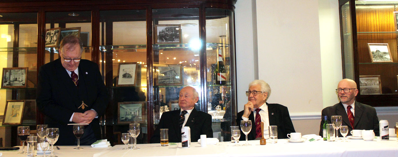 Pictured from left to right, are: Colin Rowling congratulating the three principals Ray Stones, Malcolm Warren, James Williams.
