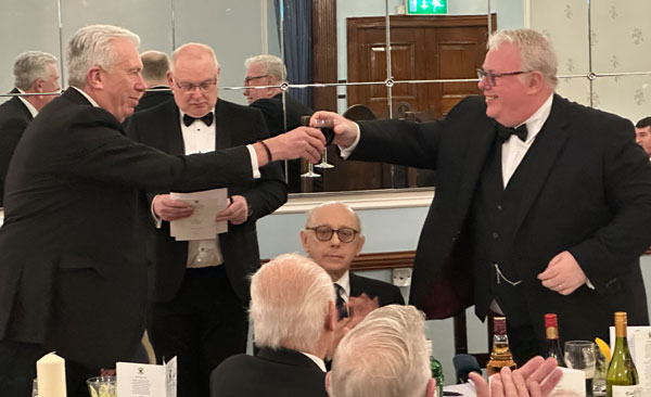 A toast to the master, Mark Matthews (left) and David Murphy.