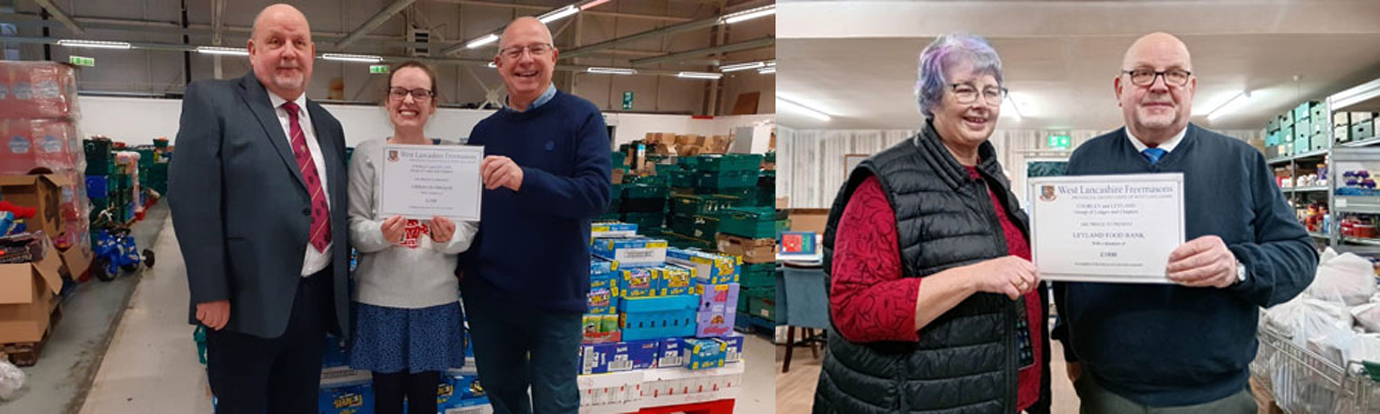 Pictured left: Urban Outreach, pictured from left to right, are: Colin Preston, Laura Bagley and Dave Bagley. Pictured right: Leyland Food Bank, Celia Neill (left) and Colin Preston.
