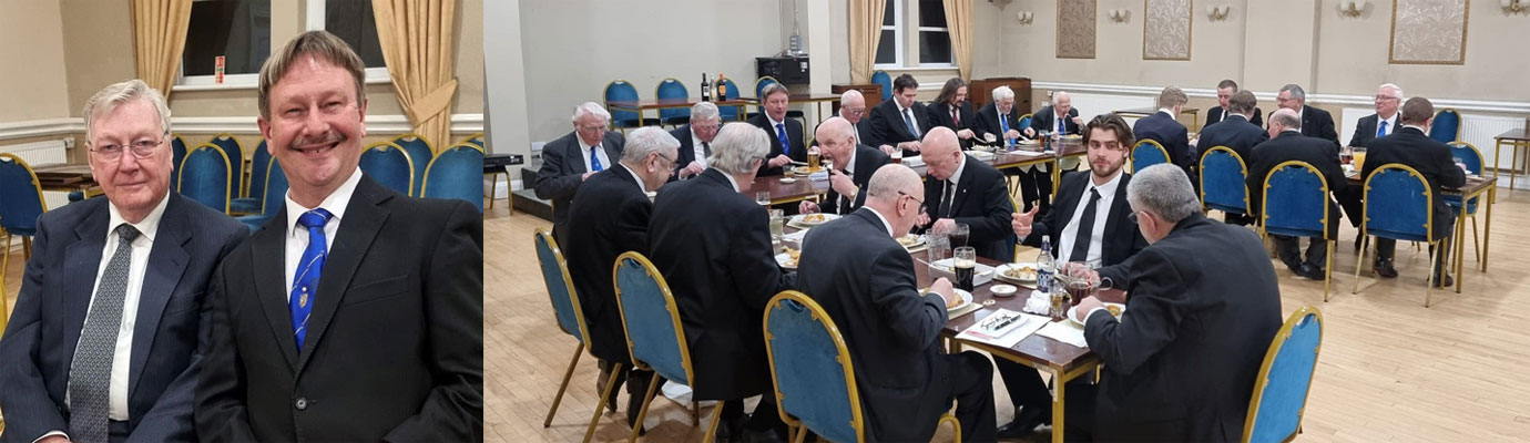 Pictured left: Albert Hesketh (left) and Paul Hesketh. Pictured right: Brethren enjoying the festive board.