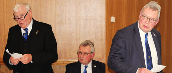 Pictured left: John responding to his toast with Peter listening intently. Pictured right: New master Peter responding to his toast.