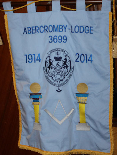 Abercromby Lodge banner with heraldic emblem.