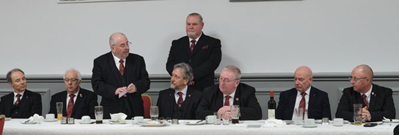 Pictured from left to right, on the top table, are: Jonathan Heaton, Malcolm Alexander, Chris Butterfield, David Gordon-Williams, David Eccles, Philip Thompson and John Thompson with Gary Smith overlooking proceedings.