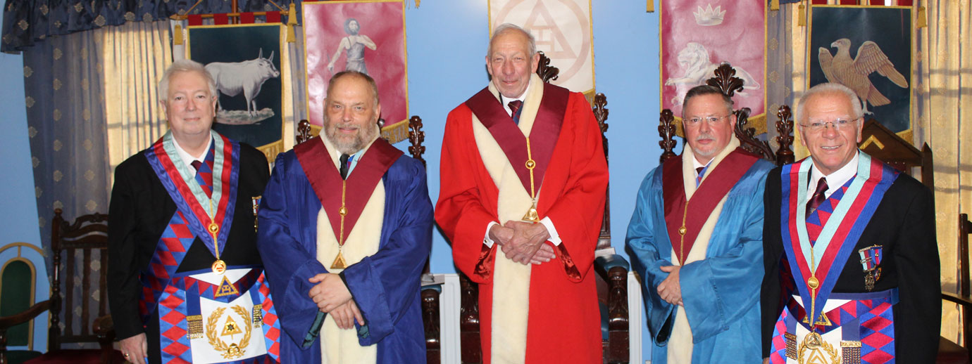 The three principals at the 2023 installation, from left to right, are: John Murphy, Ian Broomfield, Joe Muscroft, Harry White and Derek Parkinson.
