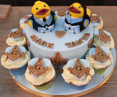 The wedding cake made by a friend of Tanya’s who was inspired by the two rubber ducks Tanya bought from the shop in Great Queen Street.