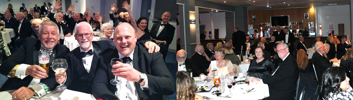 Pictured left from left to right, are: Bob Williams, Paul Brunskill and Kevin Morton. Pictured right: Diners enjoying their meals and drinks