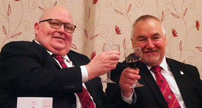 Joe O’Brien (left) takes wine with Martin Clements