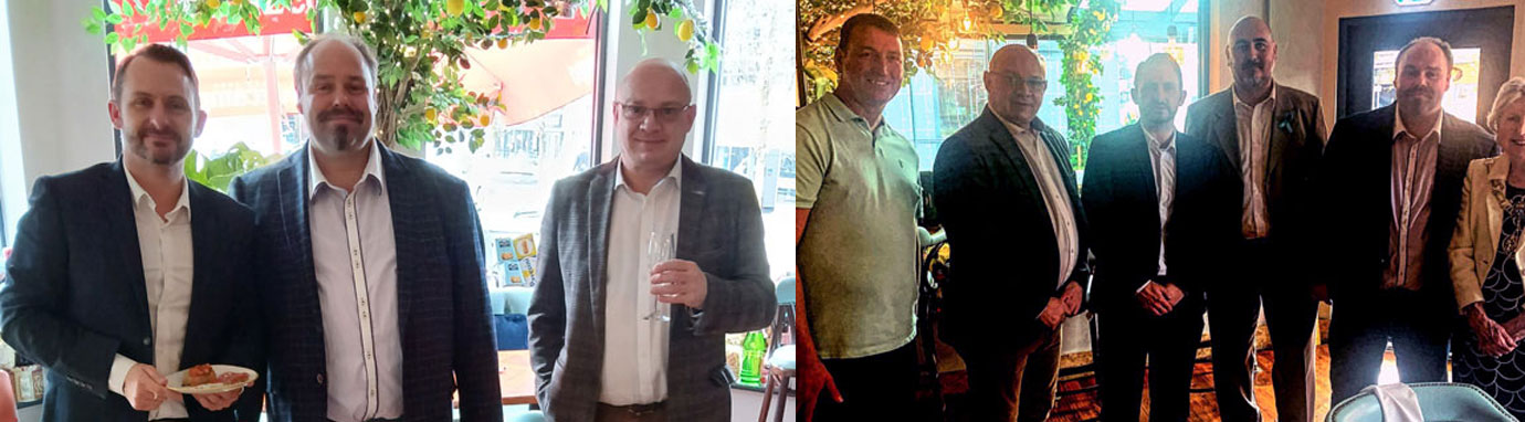 Pictured left from left to right, are: Stephen Groves, Ezra McGowan and Darren Gregory. Pictured right from left to right, are: Darren Porter, Darren Gregory, Stephen Groves, Wayne Devlin, Ezra McGowan and Councillor Dolores O’Sullivan.