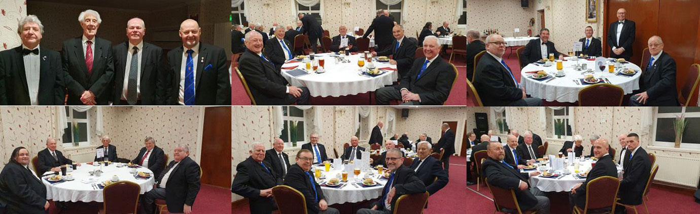 Brethren and guests celebrating with Neil Scott reaching 50 years in the Craft
