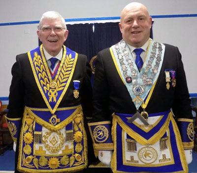 Installed master Stephen Dunn (right) with Tony Harrison.