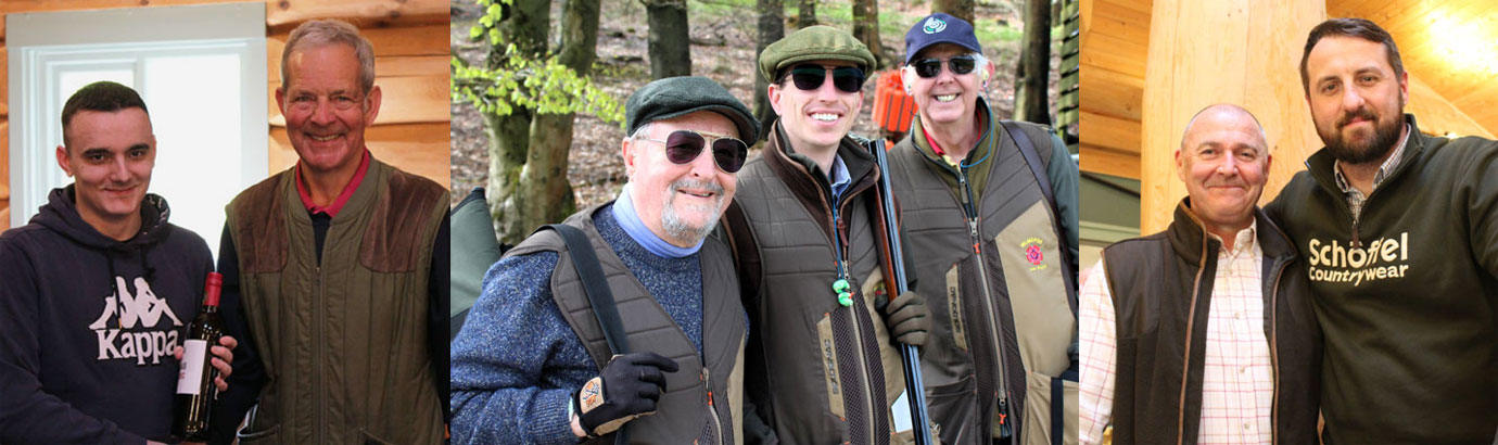 Pictured left: Daniel Swarbrick receiving his Guest Top Gun bottle prize from Dr William Watson. Picture centre: Off to the next trap, from left to right, are: Derek Carr, Chris Bruffell and John Bruffell. Picture right: James Henderson (left) celebrating his success with David Jenkinson.