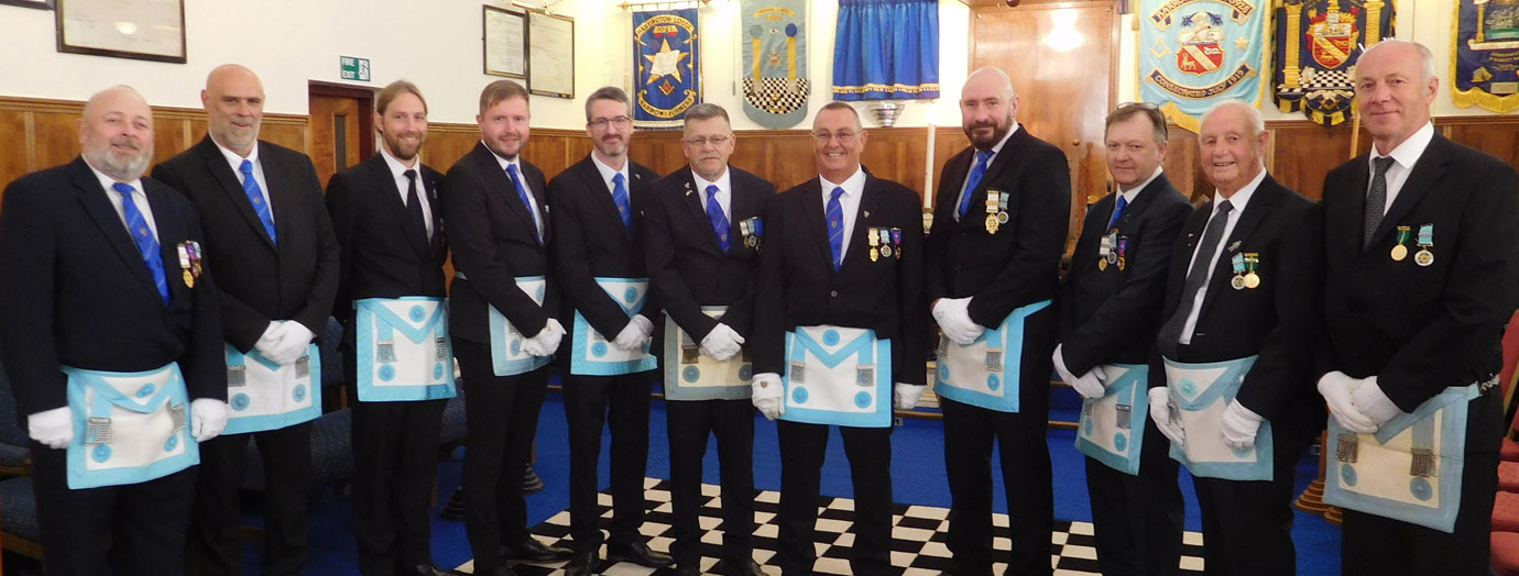 The light blues of Baldwin Lodge, with master elect Allan before the ceremony. The light blues of Baldwin Lodge, with master elect Allan before the ceremony.