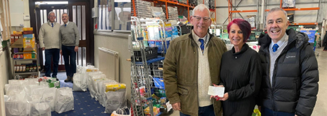 Pictured left: Neil Higgins (left) with Steve Jelly with some of the food bank donations. Pictured right from left to right, are: Neil Higgins, Victoria Blakeman (receiving a cheque for £3,000) and Steve Jelly. Pictured left: Neil Higgins (left) with Steve Jelly with some of the food bank donations. Pictured right from left to right, are: Neil Higgins, Victoria Blakeman (receiving a cheque for £3,000) and Steve Jelly.