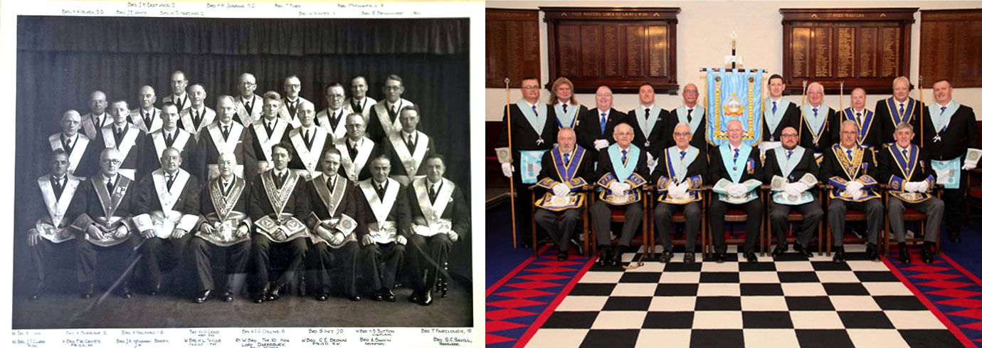Pictured left: Brethren of yesteryear. Pictured right: Brethren of the lodge 2024. Pictured left: Brethren of yesteryear. Pictured right: Brethren of the lodge 2024.