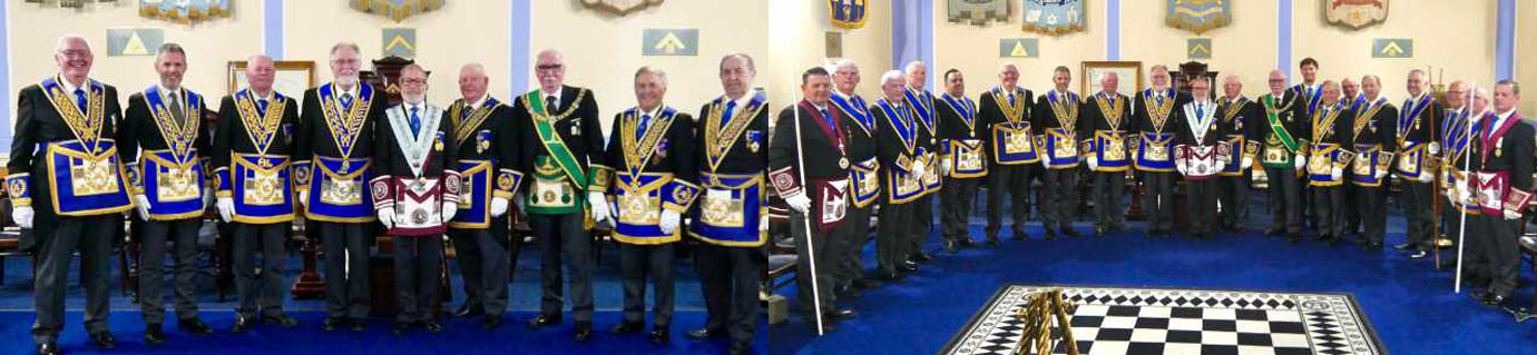 Pictured left from left to right, are: Edward Rhodes, David Edwards, Duncan Smith, Philip Gardner, Bob Marsden, Harry Cox, James Jack, Giles Berkley and John Turpin. Pictured right: Acting Provincial grand officers, grand officers and members of Rectitude Lodge. Pictured left from left to right, are: Edward Rhodes, David Edwards, Duncan Smith, Philip Gardner, Bob Marsden, Harry Cox, James Jack, Giles Berkley and John Turpin. Pictured right: Acting Provincial grand officers, grand officers and members of Rectitude Lodge.