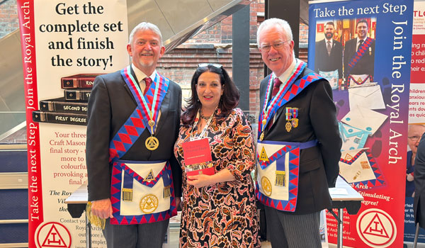 Pictured from left to right promoting Royal Arch, are Provincial Grand Membership Officer Ian Stirling, Violet and Chorley and Leyland Royal Arch Lead Kevin Byrne. Pictured from left to right promoting Royal Arch, are Provincial Grand Membership Officer Ian Stirling, Violet and Chorley and Leyland Royal Arch Lead Kevin Byrne.
