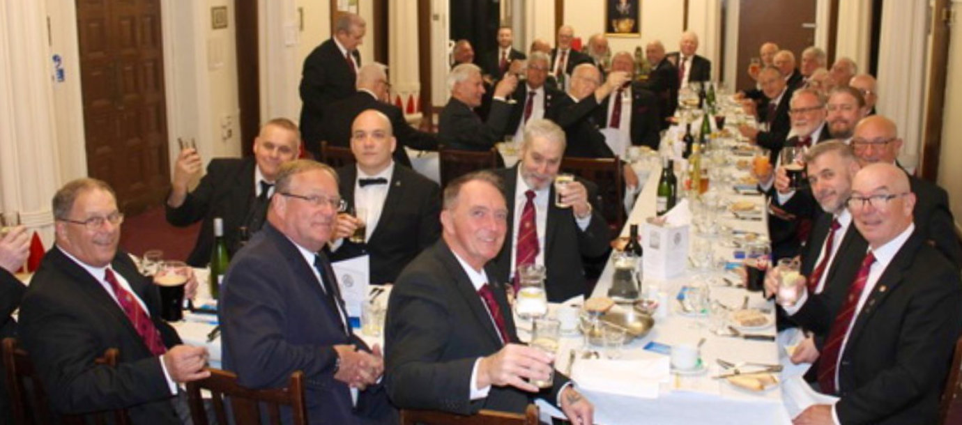 Companions at festive board. Companions at the festive board.