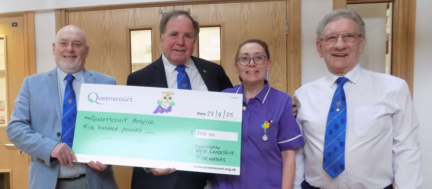 Pictured from left to right, are: Ian Tupling, Graham Chambers presenting the cheque to Sister Louise Gray and Malcolm Sandywell. Pictured from left to right, are: Ian Tupling, Graham Chambers presenting the cheque to Sister Louise Gray and Malcolm Sandywell.