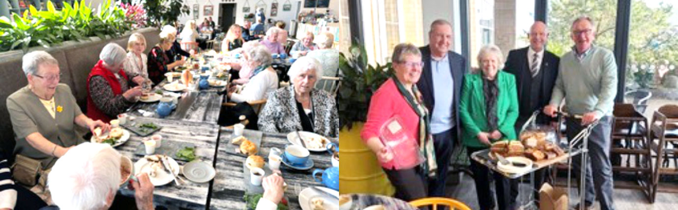Pictured left: Everyone enjoying their afternoon tea. Pictured right: John Robbie Porter (right) serves cakes. Pictured left: Everyone enjoying their afternoon tea. Pictured right: John Robbie Porter (right) serves cakes.