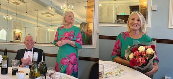 Pictured left: Debbie makes her speech. Pictured right: Debbie receives a bouquet of flowers. Pictured left: Debbie makes her speech. Pictured right: Debbie receives a bouquet of flowers.
