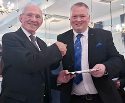 Peter McPhail (right) presents the silver salver to Geoff Wilcock. Peter McPhail (right) presents the silver salver to Geoff Wilcock.