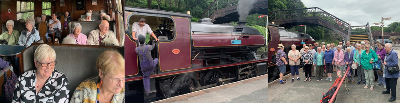 Pictured left: Fellowship members on the train. Pictured centre: The steam locomotive Victor. Pictured right: Fellowship members disembarking at Lakeside before getting on board the lake steamer. Pictured left: Fellowship members on the train. Pictured centre: The steam locomotive Victor. Pictured right: Fellowship members disembarking at Lakeside before getting on board the lake steamer.