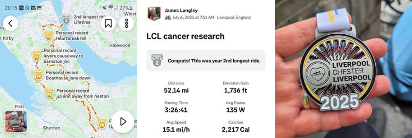 Pictured left: The route taken. Pictured centre: Route stats. Pictured right: Jim’s medal.