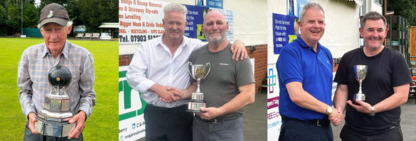 Pictured left: John Cooper with the Cowper Trophy. Pictured centre: Peter Schofield (left) and Derek English with the Crewdson Trophy. Pictured right: Stuart Boyd (left) and Paul Curwen with the McGibbon Trophy. Pictured left: John Cooper with the Cowper Trophy. Pictured centre: Peter Schofield (left) and Derek English with the Crewdson Trophy. Pictured right: Stuart Boyd (left) and Paul Curwen with the McGibbon Trophy.