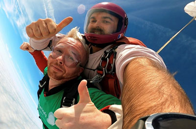 Thrill seeking Chris enjoying the skydive.